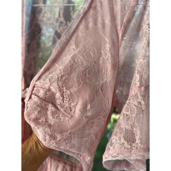 New FREE PEOPLE  Size L Lala Lace Mini Dress $128 Pink Sexy Boho Chic Festival - Picture 12 of 16